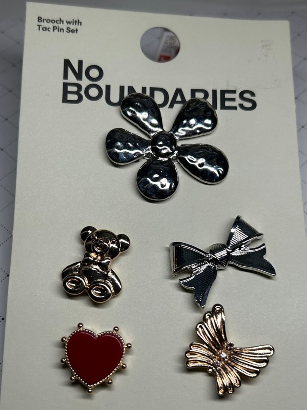 No Boundaries Silver Flower & Charm Brooch Set - Mixed Metal Pins